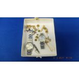 A small qty of costume jewellery and two watches