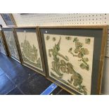 Three far eastern block prints, frames slightly a.