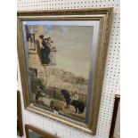 A framed print,