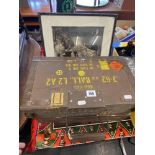 Two ammunition boxes and military picture