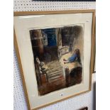 A framed pastel 'The conversation', 1987, The Boundary gallery,