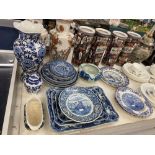 A collection of blue and white china,