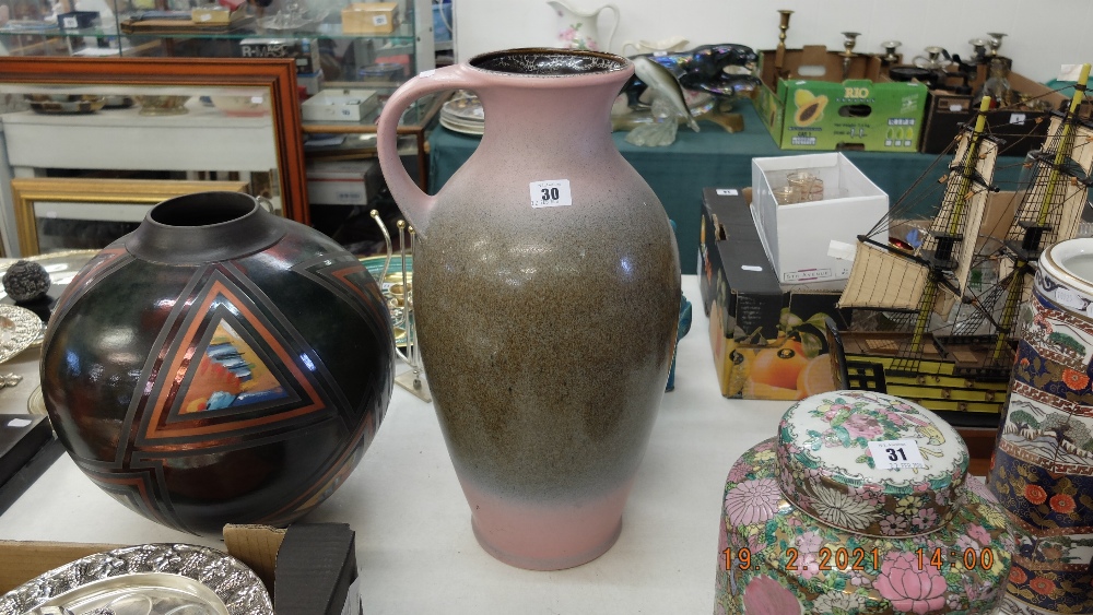 A West German Ewer, pink and grey, good condition,