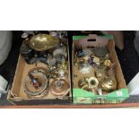 A box of metal ware, scales etc.
