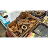 A box of assorted wooden items