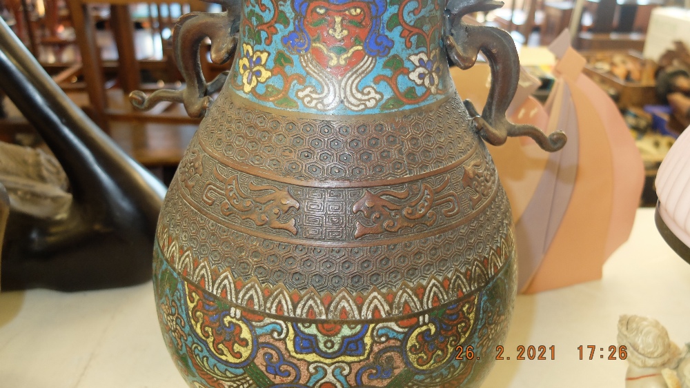 A 19th century bronze cloisonne Chinese vase, some damage, - Image 3 of 4