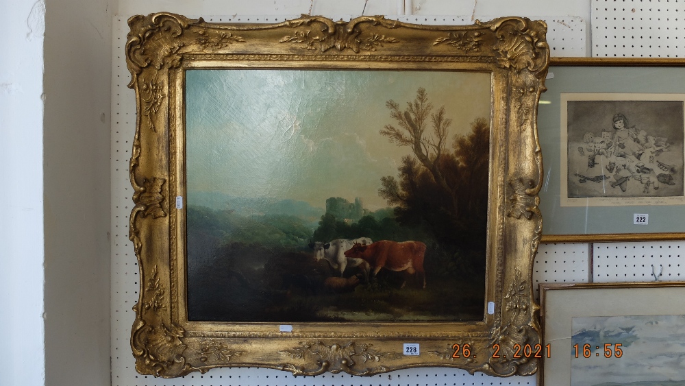 A framed oil on canvas, cattle scene in landscape, M Thomas Sidney Cooper, 1803-1902,