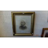 A framed picture Queen Victoria on glass, signed by Friese Greens and Simpson,