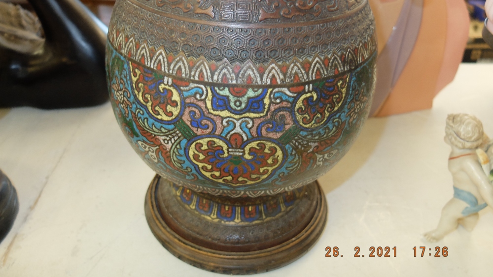 A 19th century bronze cloisonne Chinese vase, some damage, - Image 4 of 4