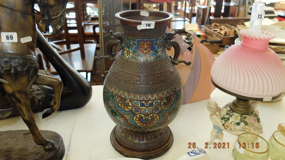 A 19th century bronze cloisonne Chinese vase, some damage,