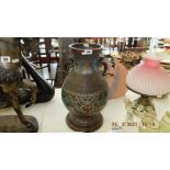 A 19th century bronze cloisonne Chinese vase, some damage,