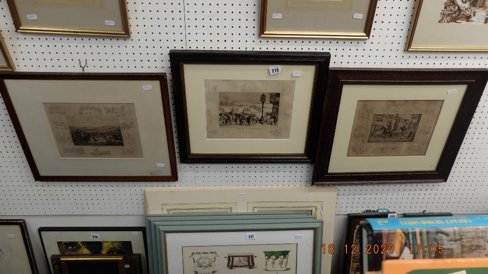 Three framed and glazed Hunting scenes,by Frank Paton 'A meeting of the unemployed',