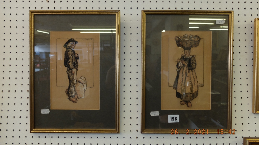 A pair of framed and glazed pastel figures