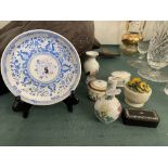 A Minton plate on stand and seven small items