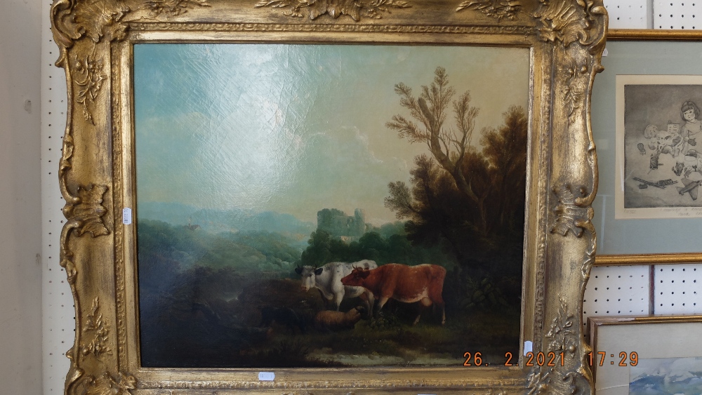 A framed oil on canvas, cattle scene in landscape, M Thomas Sidney Cooper, 1803-1902, - Image 2 of 6