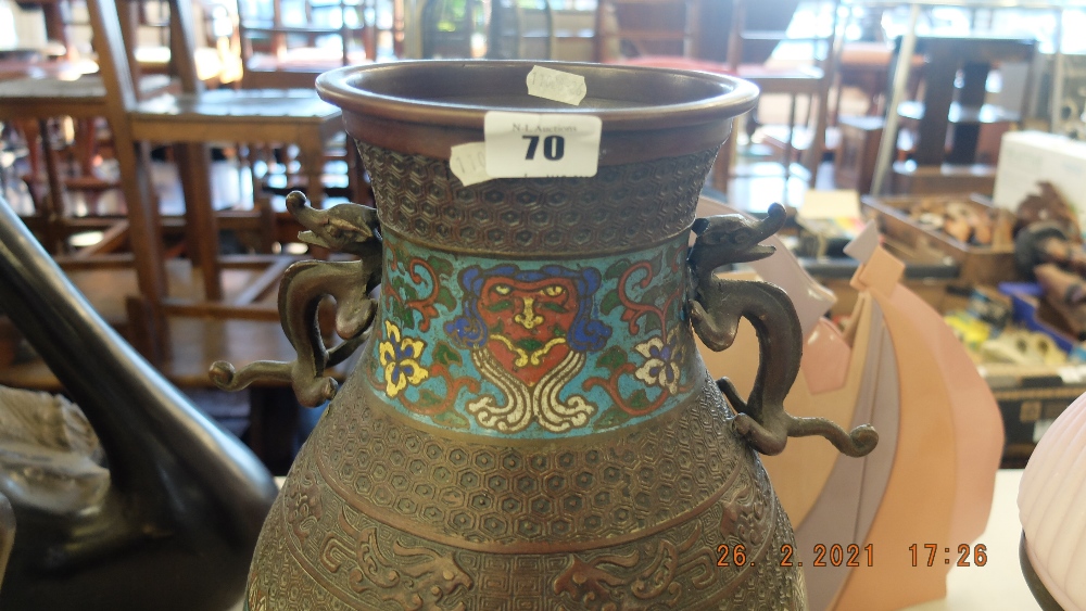 A 19th century bronze cloisonne Chinese vase, some damage, - Image 2 of 4