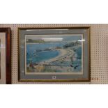 A framed and glazed print, Cornish harbour,