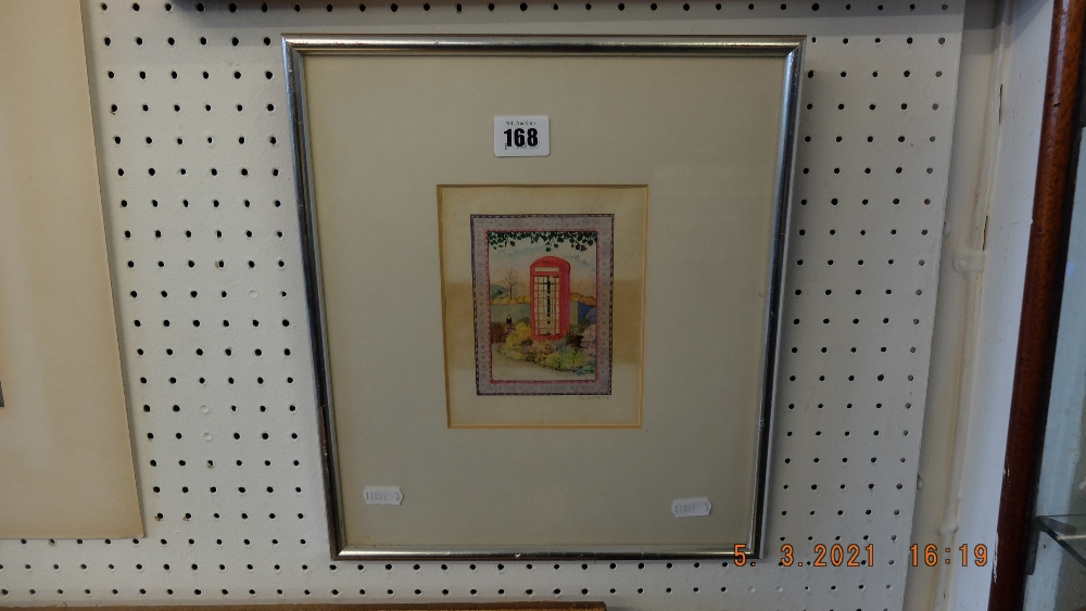 A framed watercolour 'Telephone box' by Robert Barts,