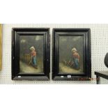 A pair of oil canvases 'Cricketers' by Ferruccro Vitale,