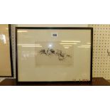 A limited edition etching of racing Greyhounds