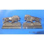 A pair of bronze lions on bases