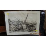 An etching coal mining by Marian Rhodes