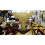 A repro resin water Buffalo skull on stand