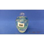 A designer blue scent bottle, signed on base, 86, partially readable,