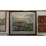 A framed print,