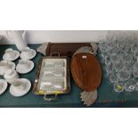 A plate and cut glass Hors derv dish and two trays
