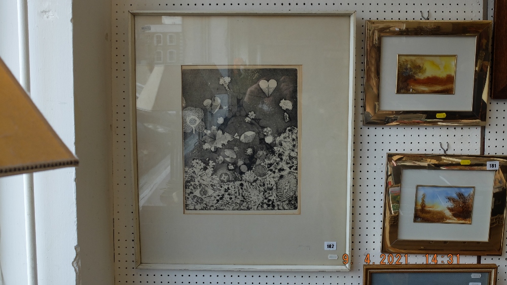 A surrealist framed etching signed P Simpson, '66. - Image 2 of 3