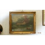 A framed oil painting, Country scene,