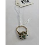 A 9ct gold seed pearl and turquoise ring