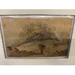 An unframed early 19th century landscape with Faggot gatherer,