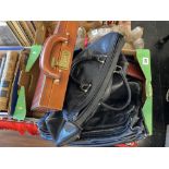 A leather briefcase and bags etc.