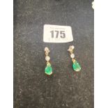 A pair of 18ct Gold, Emerald and Diamond drop earrings,