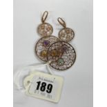 A pair of 14ct Gold drop earrings set with gem stones