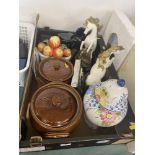A qty of odds, pair Horses, cutlery, stoneware etc.