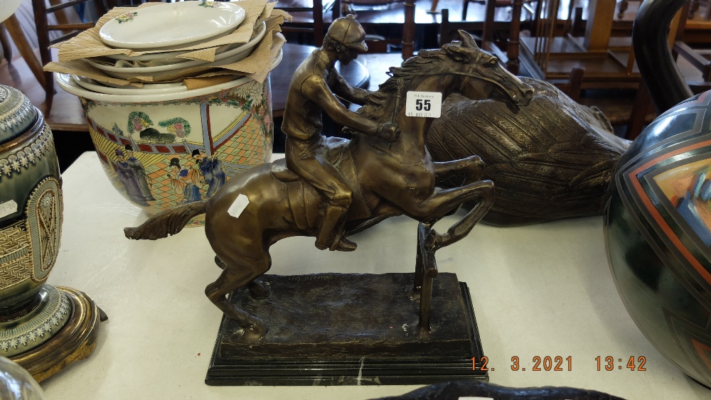 A bronze Racehorse/ Jockey statue, - Image 3 of 4