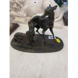 An early bronze Greyhound and King Charles Spaniel on stand, signed P.