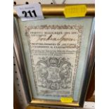 A framed 1776 certificate, Dublin,