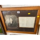 An oak framed portrait, Robert Peel, letter on back,