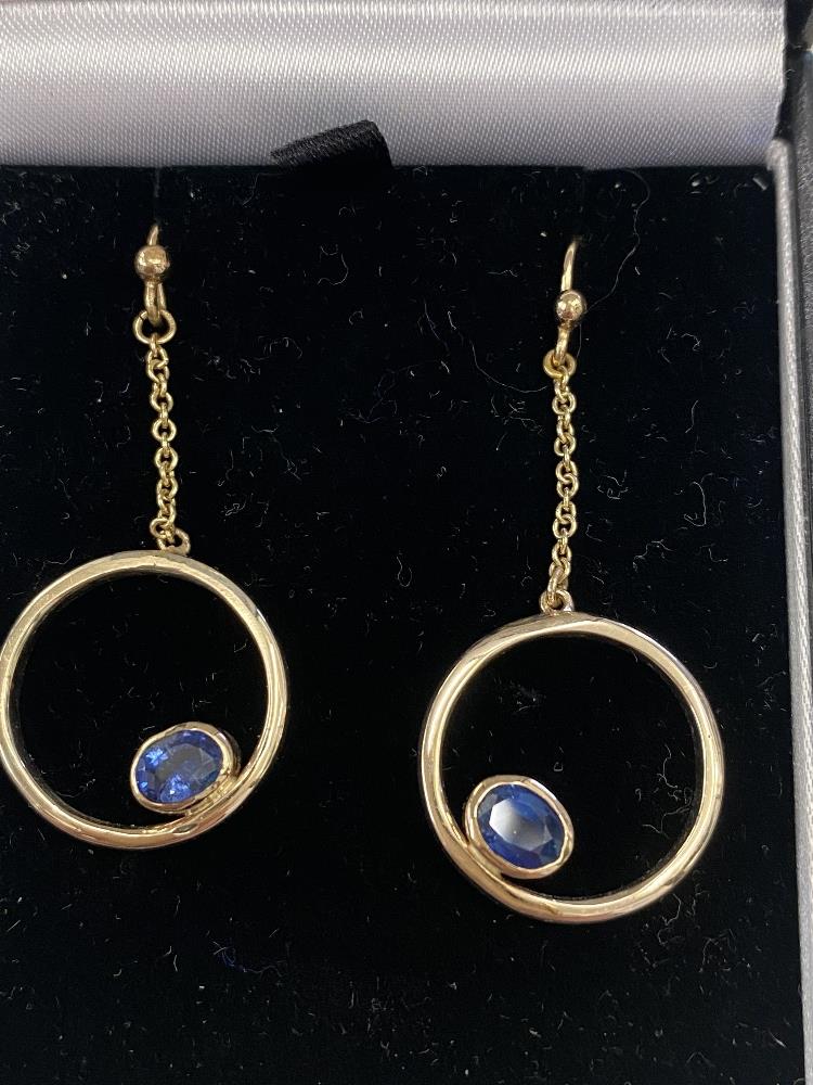 A pair of yellow metal and Sapphire set earrings - Image 2 of 2