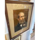 A large framed watercolour portrait of a gentleman