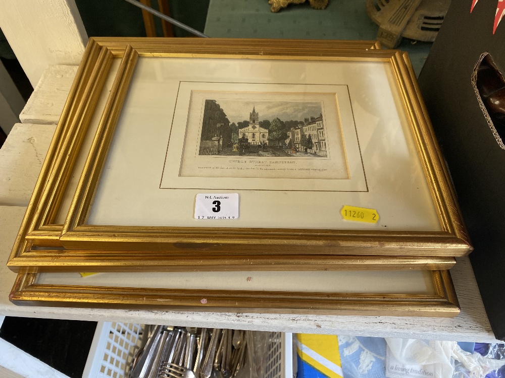 Four framed 1900 copper etching,