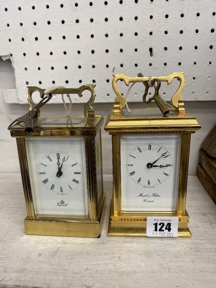 Two 20th century brass carriage clocks, perfect working order, one Imperial other Howell and Hilton,