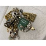 A qty of Silver jewellery and jade