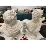 Two Marble style figures Apollo and Diana