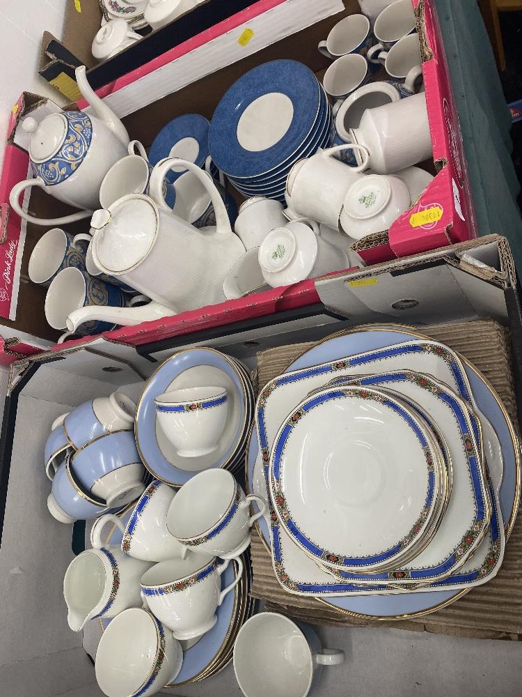 Two boxes of assorted china, tea sets etc.