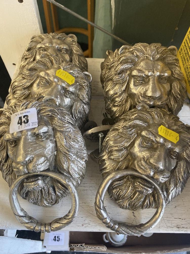 Silvered Lion door knockers, - Image 2 of 2